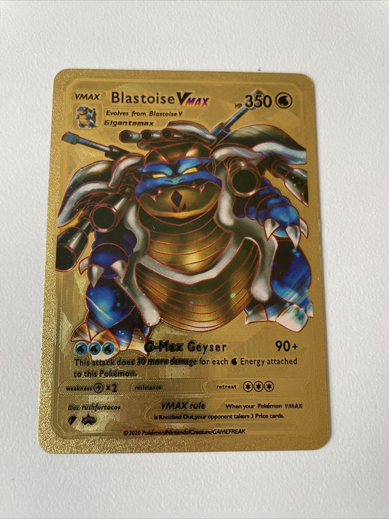 Pokémon TCG Blastoise VMAX - Gold Foil Pokemon Fan Art Card HP 350