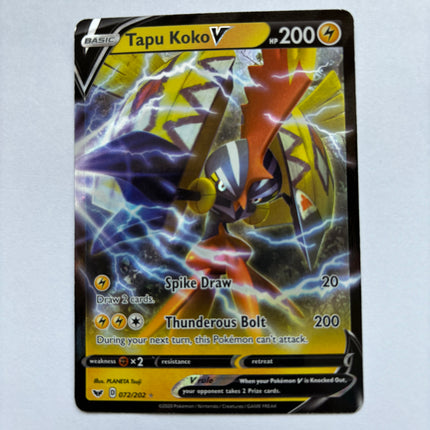 Tapu Koko V 072/202 Ultra Rare Sword and Shield Base Near Mint